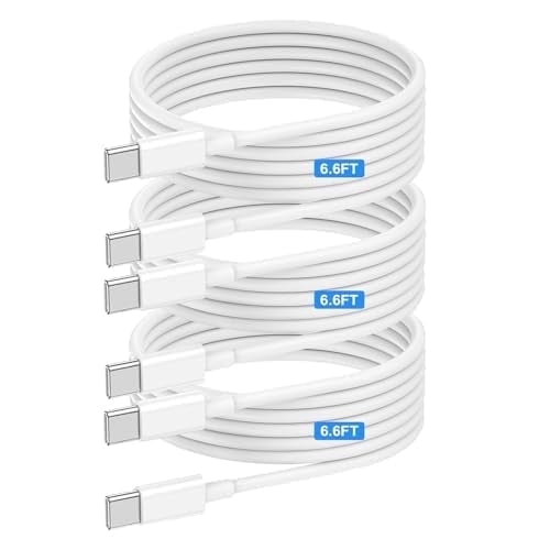 3 Pack USB C to USB C Cable(6.6FT)Type-C to Type-C Cable 60W Fast Charger Cable for iPhone 18 Pro Max/iPhone 18 Pro/iPhone Duo/iPhone 17/16 Pro Max/16e/15/15 Pro Max,iPad,MacBook,Samsung-White