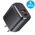 thumbnail image 1 of [3-Pack] USB-C Wall Charger, 20W Durable 2Port QC+PD 3.0 Power Adapter, Double Fast Plug Charging Block Compatible iPhone 14/14 Pro/14 Pro Max/14 Plus/13/12/11, XS/XR/X, Watch Series 8/7 Cube(White), 1 of 1