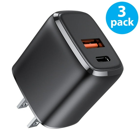 [3-Pack] USB-C Wall Charger, 20W Durable 2Port QC+PD 3.0 Power Adapter, Double Fast Plug Charging Block Compatible iPhone 14/14 Pro/14 Pro Max/14 Plus/13/12/11, XS/XR/X, Watch Series 8/7 Cube(White)