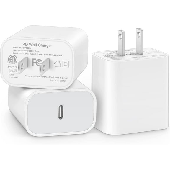 [3 Pack] USB C Wall Charger, Fast Charger Block 20W PD Power Adapter For iPhone 14/14 Pro/14 Pro Max/14 Plus/13/12/11, iPad Pro, Google Pixel 5/4/3, Samsung Galaxy S20 S10 and More