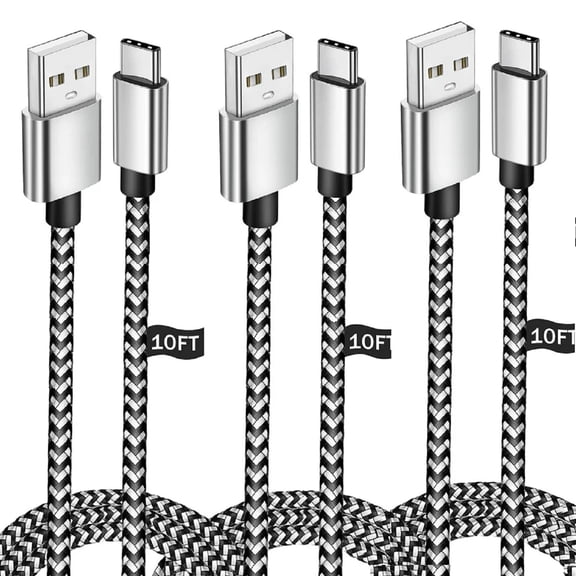 3 Pack USB To USB C Cable 10ft, Universal Type C Fast Charging Cable Compatible with Samsung Galaxy S10 S9 S8 Plus, Note 10 9 8, LG, Moto, Pixel