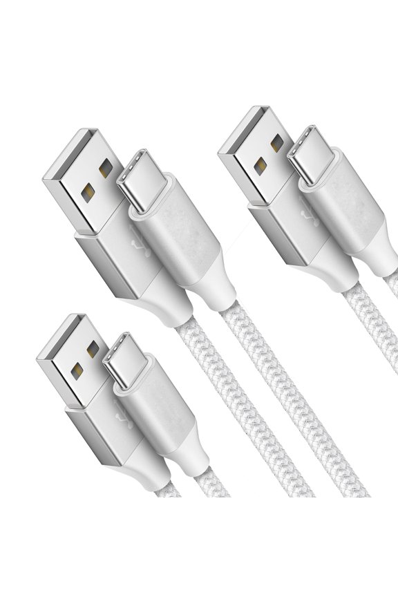 3 Pack USB Type C Charger Cable 10ft, USB A to USB C Fast Charging Cord Compatible with iPhone 16/16 Pro/15 Samsung, 3A USB C Nylon Braided Long Rapid Charger Cable for Android Phones/CarPlay, Silver
