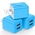 thumbnail image 1 of 3-Pack USB Wall Charger Adapter, FiveBox 2.1A Dual Port USB Charger Adapter, Fast Phone Charger Block Cube Charging Box Brick Compatible for iPhone, Samsung Galaxy, Android, Blue, 1 of 7