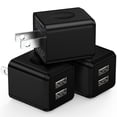 thumbnail image 1 of 3-Pack USB Wall Charger Adapter, FiveBox 2.1A Dual Port USB Charger Adapter, Fast Phone Charger Block Cube Charging Box Brick Compatible for iPhone, Samsung Galaxy, Android, Black, 1 of 7