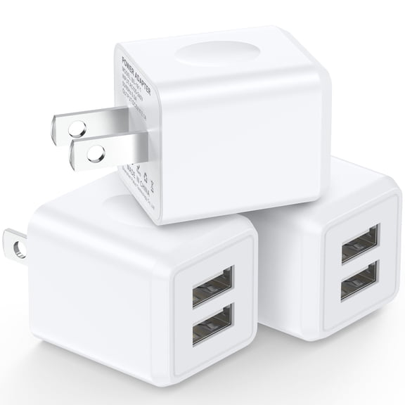 3-Pack USB Wall Charger Adapter, FiveBox 2.1A Dual Port USB Charger Adapter, Fast Phone Charger Block Cube Charging Box Brick Compatible for iPhone, Samsung Galaxy, Android, White