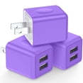 thumbnail image 1 of 3-Pack USB Wall Charger Adapter, FiveBox 2.1A Dual Port USB Charger Adapter, Fast Phone Charger Block Cube Charging Box Brick Compatible for iPhone, Samsung Galaxy, Android, Purple, 1 of 7