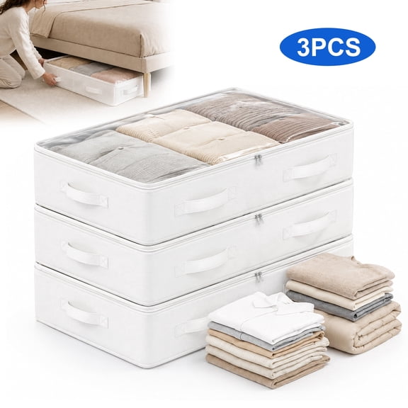 3-Pack Under Bed Storage Bags, EEEkit Blanket Storage Bags with Handle for Clothes Bedding Comforter, 39 x 20 x 5''