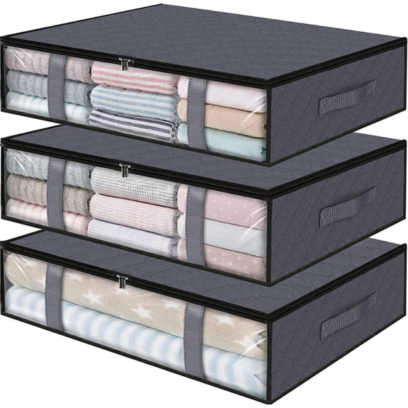 3 Pack Under Bed Storage Container Organizer Large Capacity Under Bed Clothes Storage Box Foldable Storage Bag with Clear Window