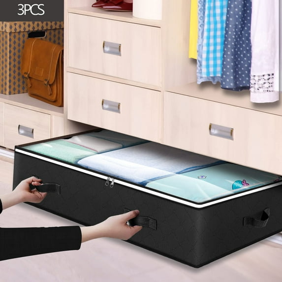 3 Pack Under Bed Storage Container Organizer Large Capacity Under Bed Clothes Storage Box Foldable Storage Bag with Clear Window
