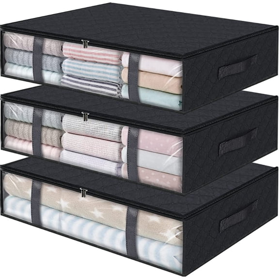 3 Pack Under Bed Storage Container Organizer Large Capacity Under Bed Clothes Storage Box Foldable Storage Bag with Clear Window