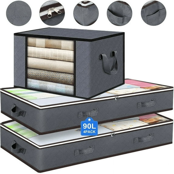 3 Pack Under Bed Storage Container Organizer Large Capacity Under Bed Clothes Storage Box Foldable Storage Bag with Clear Window