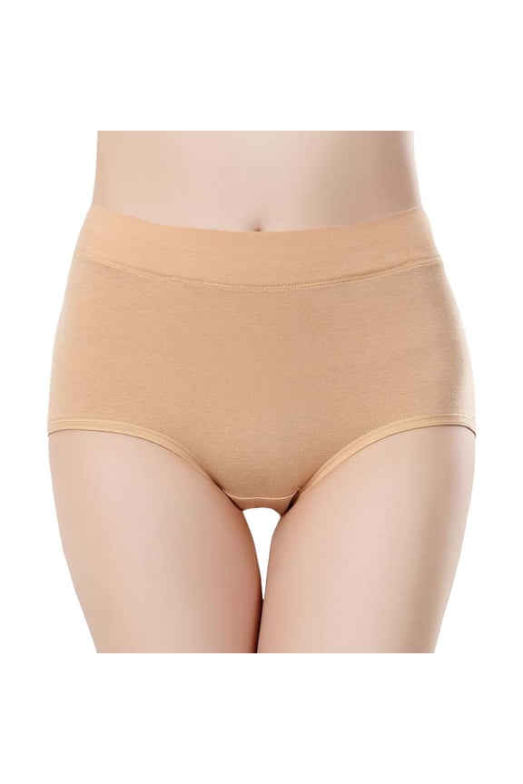 3 Pack Underwear Women Breathable Mid High Waist Seamless Plus Size Panties,Khaki,3XL