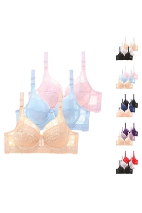 3 Pack Underwire Bras for Women Cute Lace Bow Design Adjustable Straps Racerback Push Up Bralettes Everyday Bra
