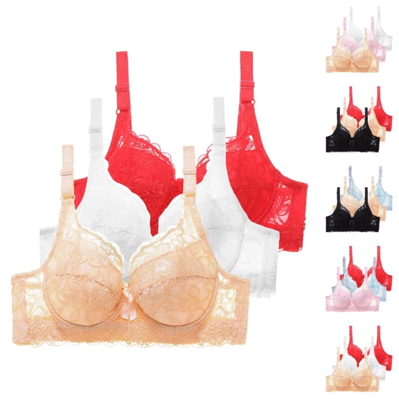 3 Pack Underwire Bras for Women Cute Lace Bow Design Racerback Push Up Bra Adjustable Straps Bralettes Everyday Bra