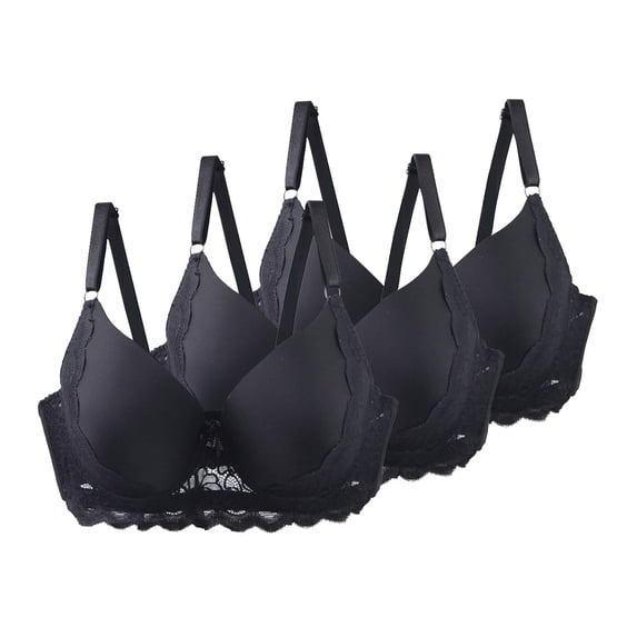 3 Pack Underwire Bras for Women Solid Color Deep V Lace Bralettes Comfortable Breathable Supportive Everyday Underwear (110C, 3*Black)