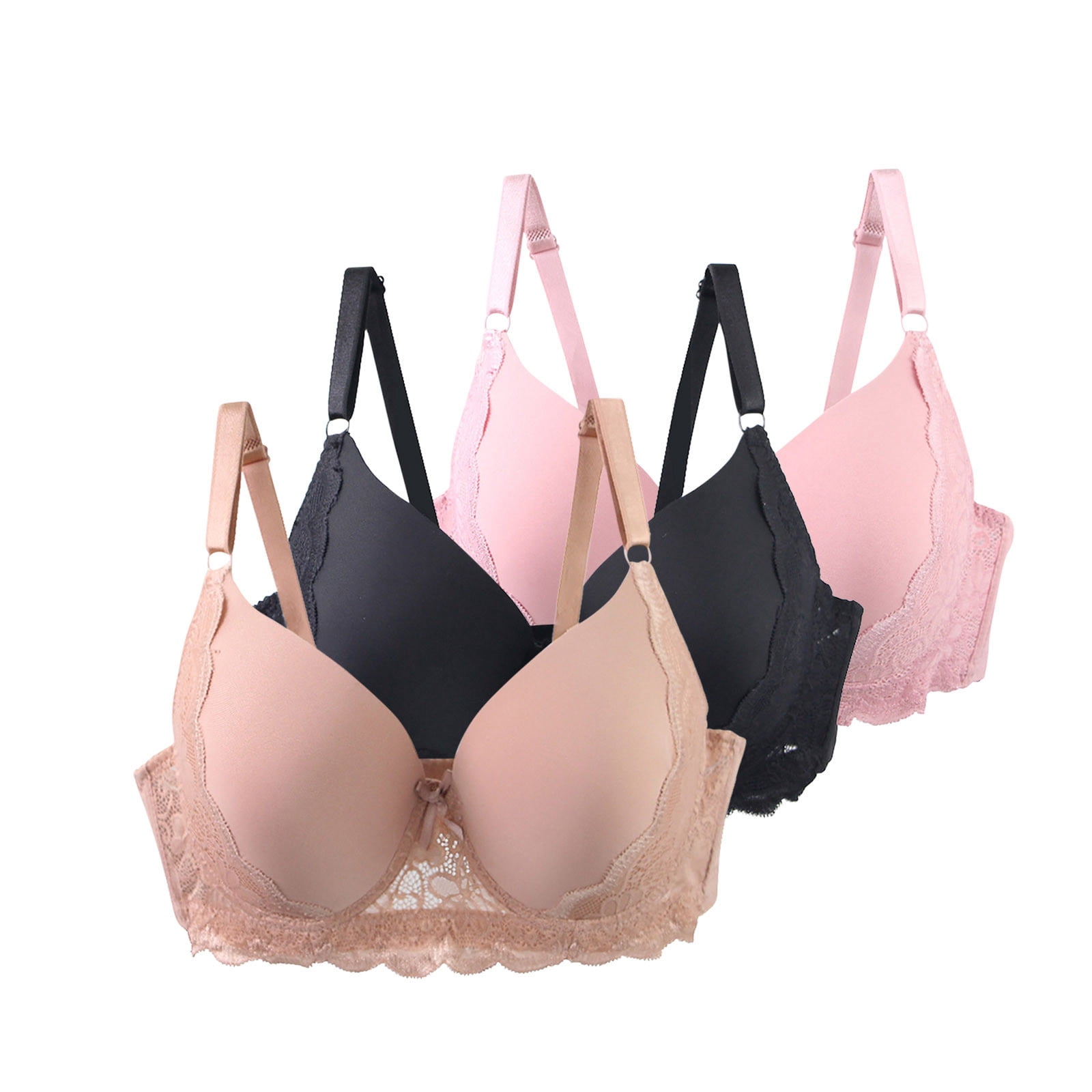 Solid Color Bra 3 Pack Underwire Bras for Women Solid Color Deep V Lace Bralettes ...