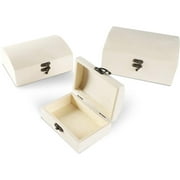 3 Pack Unfinished Wood Chest Box With Hinged Lock Lid For Jewelry, Beads Storage