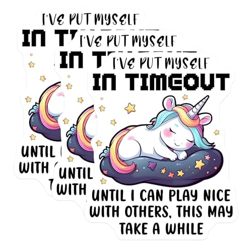 (3 Pack) Unicorn Timeout Decals - Funny Unicorn - Laptop Decals - 3 Inches On Longest Side - Easy Peel & Apply - Made in USA - 3MCS6561