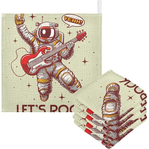 3 Pack Unique Space Rocker Baby Muslin Washcloths, Let's Rock Super Soft Absorbent Face Towel Burp Cloths Cotton Bath Wipes Wash Cloth for Newborn Boys Girls