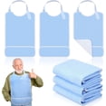 thumbnail image 1 of 3 Pack Unisex Adults Bib for Seniors Elderly Women Men Waterproof Bib Eating Cloth Adjustable Reusable Clothing Protector with Crumb Catcher and Pocket for Disabled, Machine Washable, Blue, 1 of 4