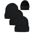 thumbnail image 1 of 3-Pack Unisex Black Sherpa Fleece-Lined Ribbed Beanie Hat, 1 of 2