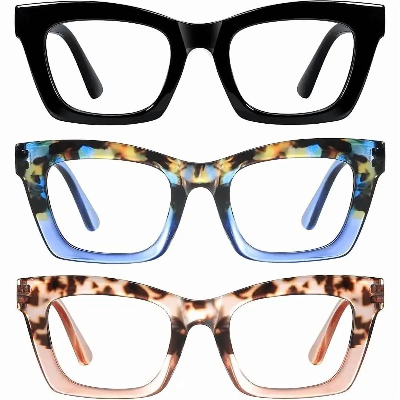 3 Pack Unisex Cat Eye Full Rim Reading Glasses, Oprah Style Oversized Square Blue Light Blocking UV Protection TAC Lens, PA Plastic Lightweight Frame Flexible Spring Hinge Fashion Presbyopia Readers