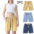 thumbnail image 1 of 3 Pack Unisex Cotton Linen Shorts Summer Lightweight Baggy Trousers Shorts for Teenage Boys Elastic Waist Pockets Stretchy Comfy Casual Athletic Beach Pants Yellow 7-8 Years, 1 of 7