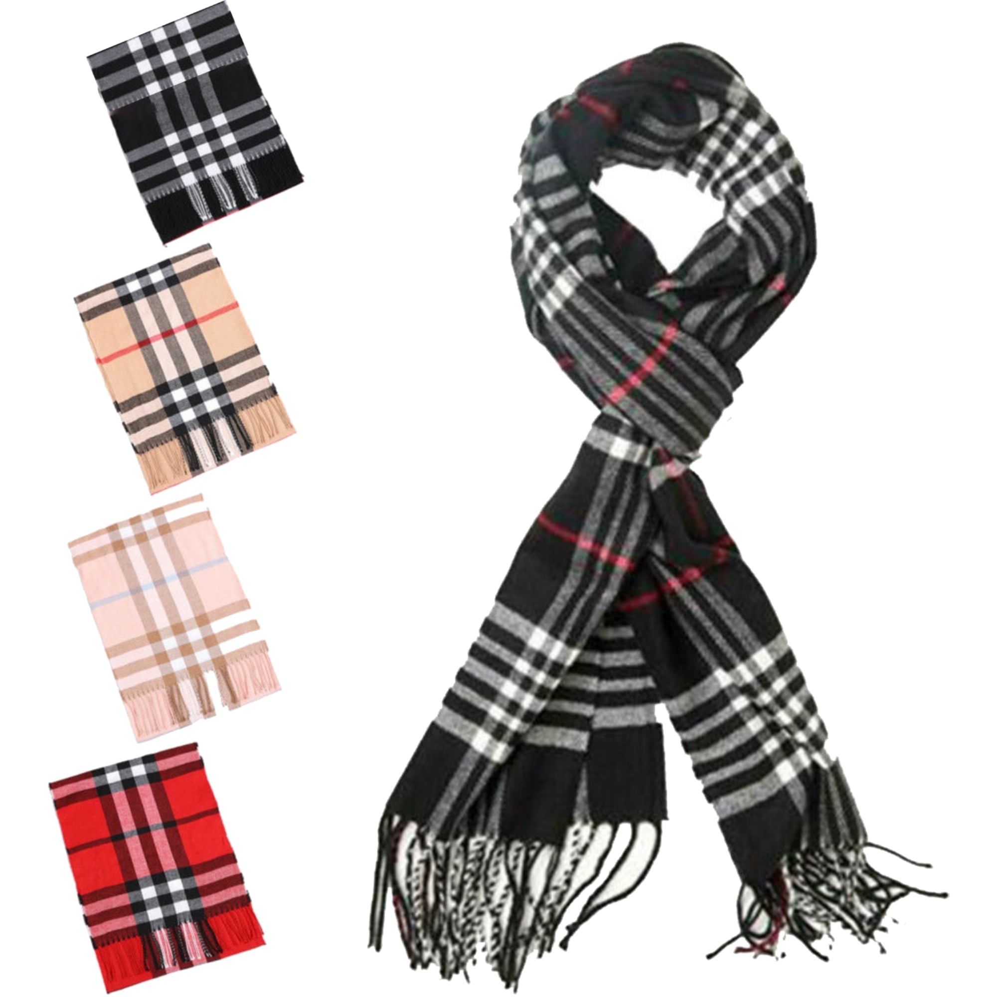 MAGG 3 Pack Unisex Fleece Scarf Assorted Plaid Colors 9.5 X 59