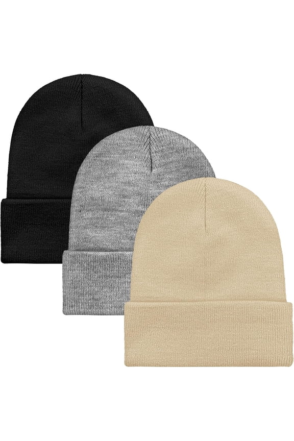 3 Pack Unisex Winter Skull Cap Beanies Knitted Cuff Hats Caps Roll-up Edge Beanie Hats for Men Women Outdoors