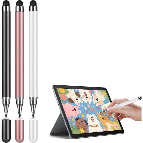 3-Pack Universal Stylus Pen for Touch Screens - Fine Tip Capacitive Stylus Compatible with iPad, Android Tablets, iPhone, Samsung, Chromebook & All Touchscreen Devices - Precise Drawing & Writing Pen