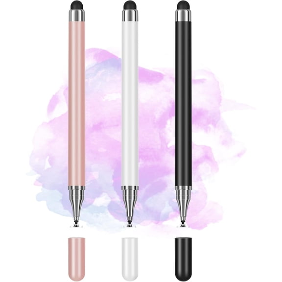 3-Pack Universal Stylus Pens with Precision Disc Tips for iPad, iPhone, Android & Tablets - 2-in-1 High Accuracy Writing & Drawing Tools (Black)