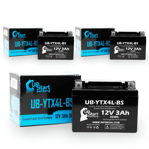 3-Pack UpStart Battery Replacement for 2011 Kawasaki GD700-A52-700C CC Factory Activated, Maintenance Free, Tractor / Generator Battery - 12V, 3Ah, UB-YTX4L-BS