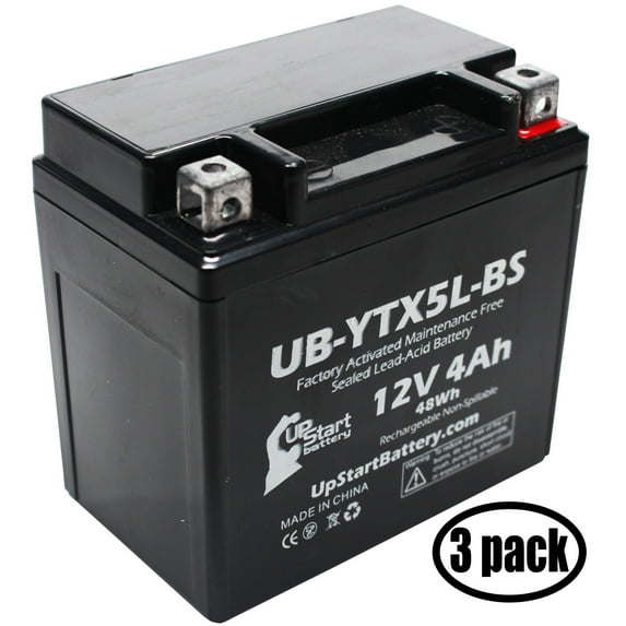 3-Pack UpStart Battery Replacement for 1995 Honda CH80 Elite 80CC Factory Activated, Maintenance Free, Scooter Battery - 12V, 4Ah, UB-YTX5L-BS