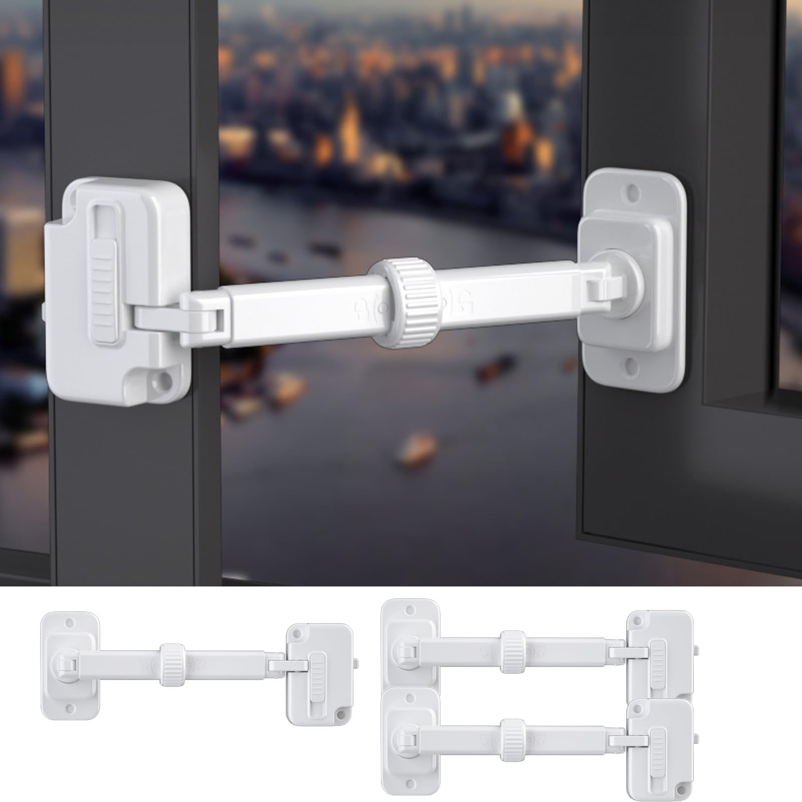 3 Pack Updated Baby Window Safety Lock, Childproof Window Restrictor, Adjustable Guard for Door, Washing Machine, Cat Door (White)