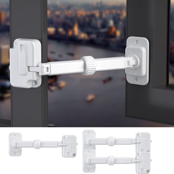 3 Pack Updated Baby Window Safety Lock, Childproof Window Restrictor, Adjustable Guard for Door, Washing Machine, Cat Door (White)