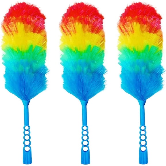 3 Pack Upgrade 19 Rainbow Static Feather Duster with Beandable and Washable Head - More Fibers Bigger Head Less Loss of Fiber