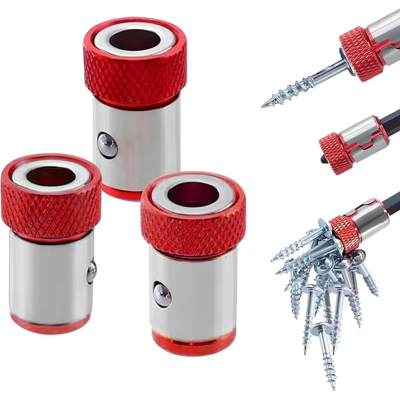 3-Pack Upgraded Screwdriver Head Magnetic Ring, 1/4 Inch/6.35mm Universal Magnetizer Ring for Hex Bits & Power Drill, Strong Metal Screw Holder Attachment for Fastening and DIY Repair (Red)