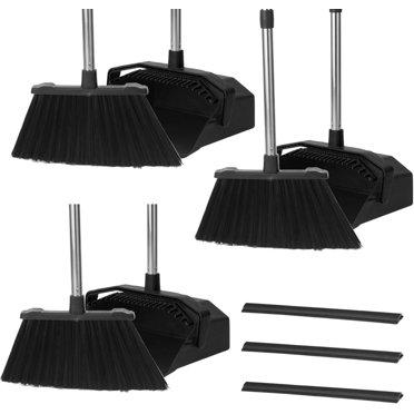 Commercial Broom & Dustpan Set (2 Pack) - 14" Heavy Duty Broom With Jumbo 13.5" Dustpan