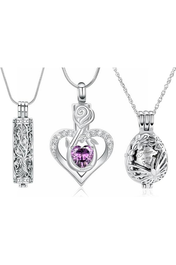 3 Pack Urn Necklace for Her Hear / Teardrop / Cylinder Cremation Necklace for Ashes Of Loved Ones Family Keepsake Urn for Women Cremation Memorial Gifts