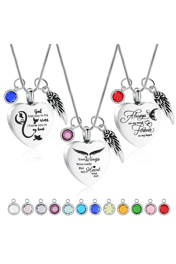 3 Pack Urn Necklace for Ashes With 12 Birthstones DIY Cremation Heart Urn Necklace for Ashes for Women Cremation Ashes Jewelry Keepsake Ashes Locket