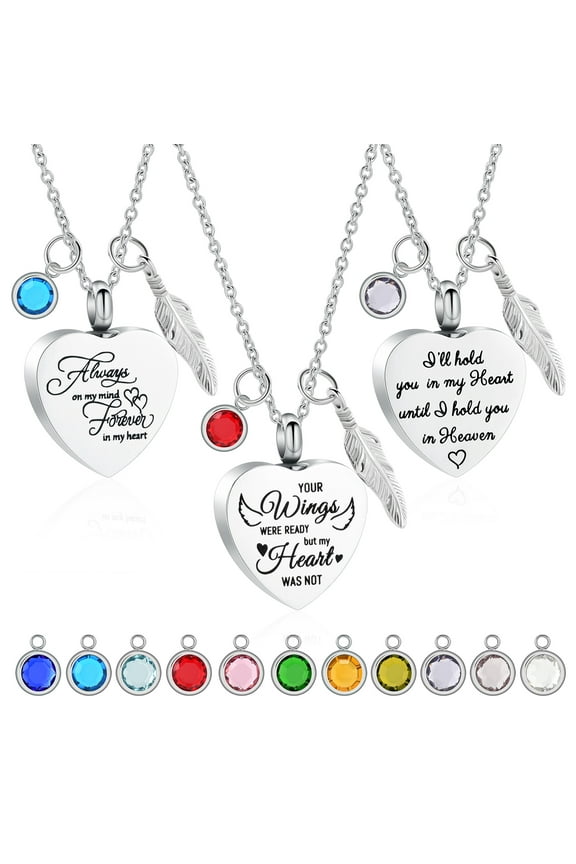 3 Pack Urn Necklace for Ashes With 12 Birthstones DIY Cremation Heart Urn Necklace for Ashes for Women Cremation Ashes Jewelry Keepsake Ashes Locket