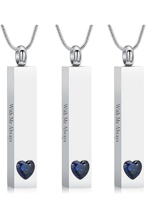 3 Pack Urn Necklaces for Ashes Stainless Steel Simple Bar Pendant Necklace Cube Memorial Ashes Necklace Crystal Heart Cremation Urn Pendant for Men Women