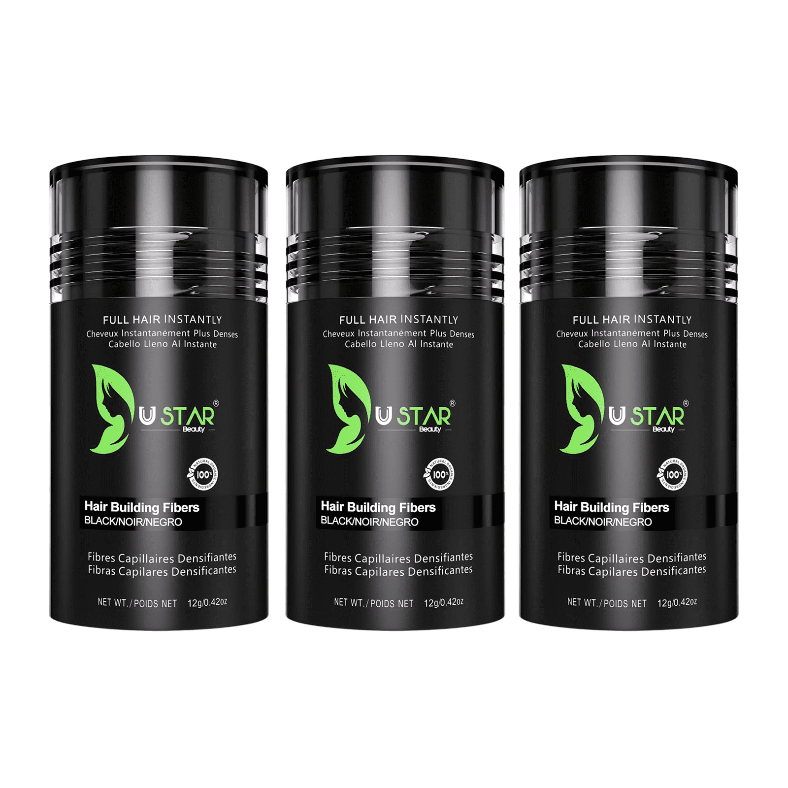 3 Pack - Ustar Hair Building Fiber Black 0.42 oz/12 G