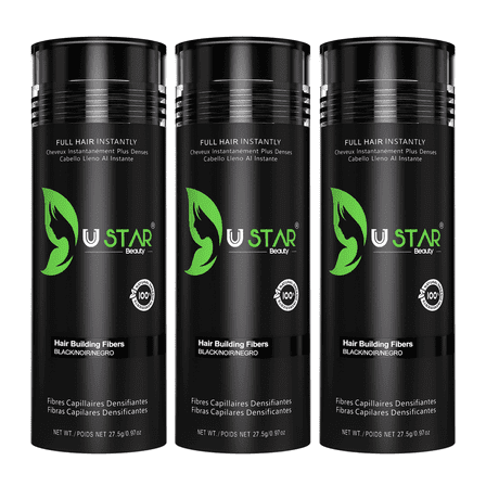 3 Pack - Ustar Hair Building Fiber Black 0.97 oz/27.5 g
