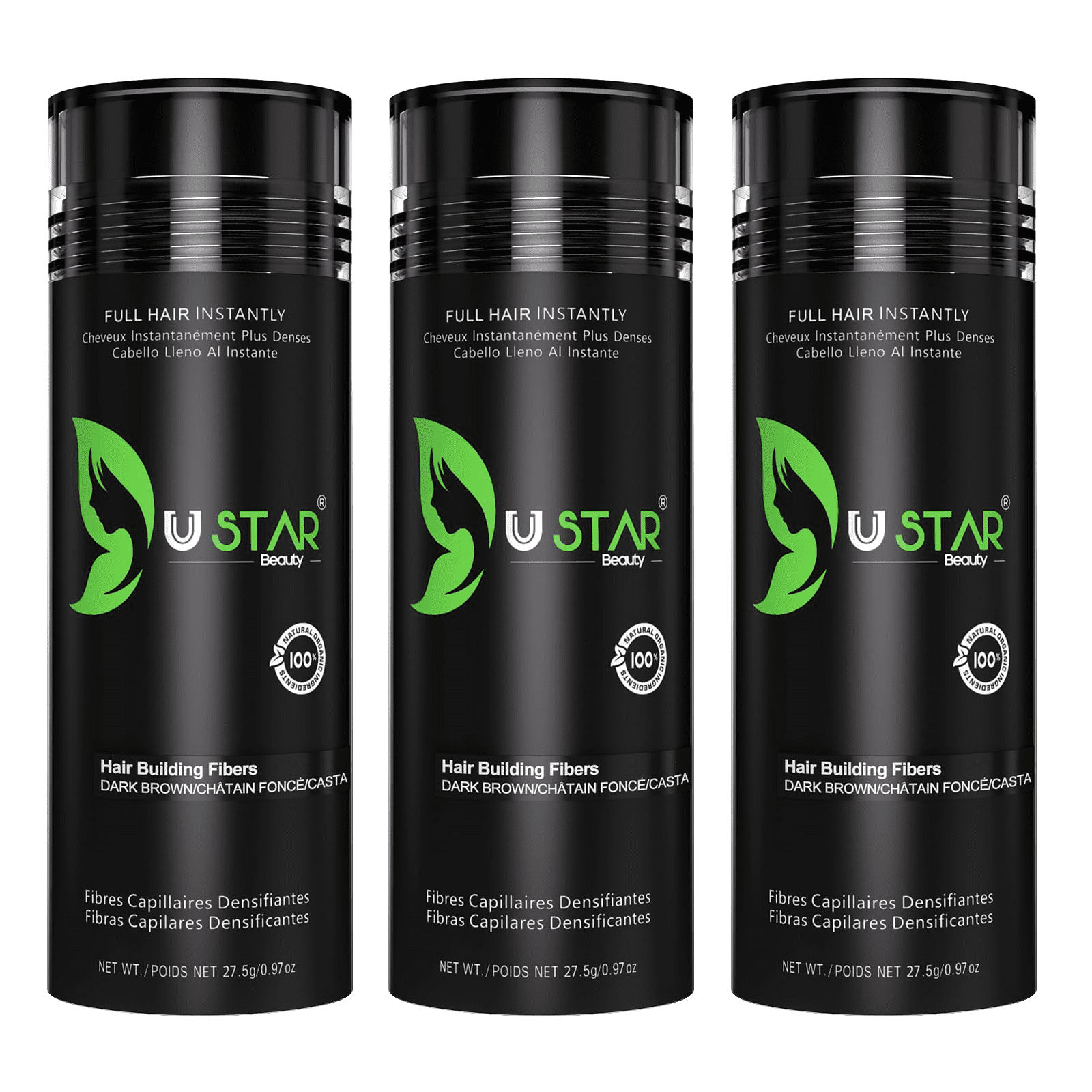 3 Pack - Ustar Hair Building Fiber Dark Brown 0.97 oz/27.5 G