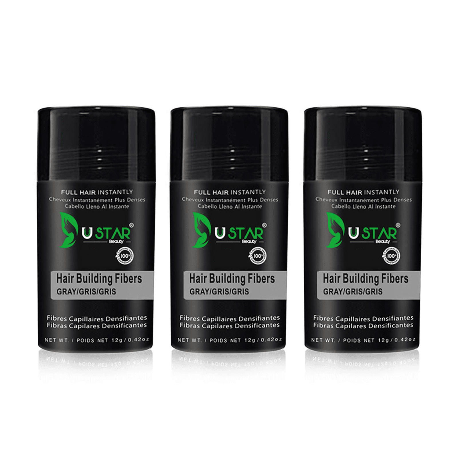 3 Pack - Ustar Hair Building Fiber Gray 0.42 oz/12 g