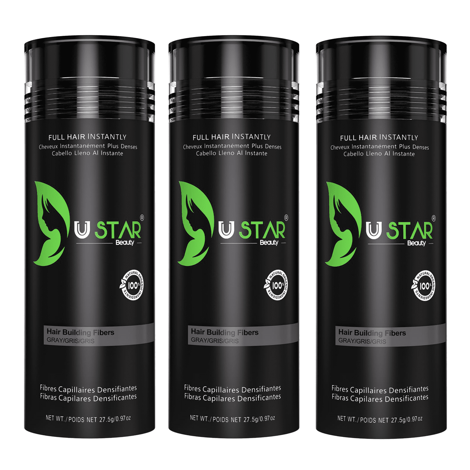3 Pack - Ustar Hair Building Fiber Gray 0.97 oz/27.5 g