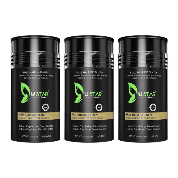 3 Pack - Ustar Hair Building Fiber Medium Blonde 0.42 oz/12 g