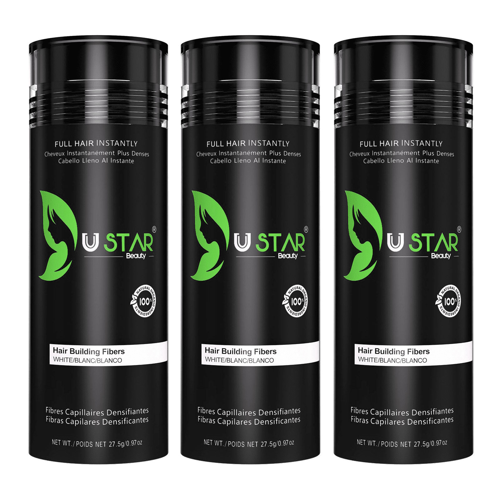 3 Pack - Ustar Hair Building Fiber White 0.97 oz/27.5 g