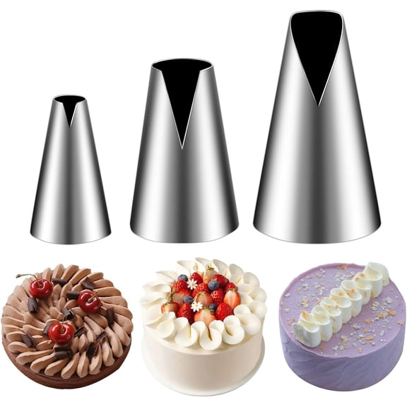 3-Pack V-Shaped Piping Tips, Stainless Steel Cake Decorating Nozzles, Icing Tips for Cupcakes, Cakes and , Model Numbers: 580, 686, 580S